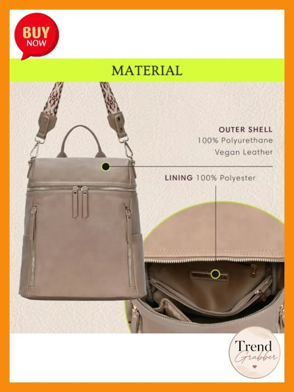 Vegan Leather Webbing Strap Convertible Backpack Purse Women Daypack